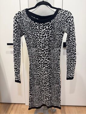 French Connection Black & White Leopard-Print Long Sleeve Dress